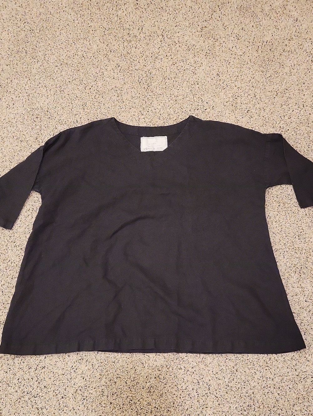 Not Perfect Linen Swing Tunic Top Black Half Sleeve Relaxed Fit-One Size